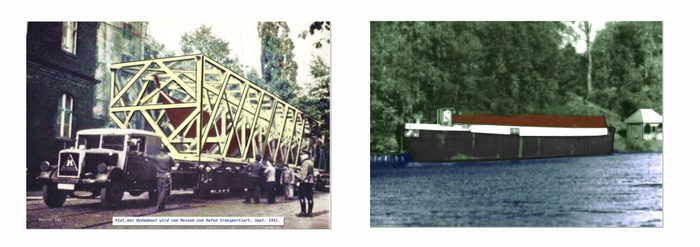 Abtransport des Nydambootes aus Kiel 1941